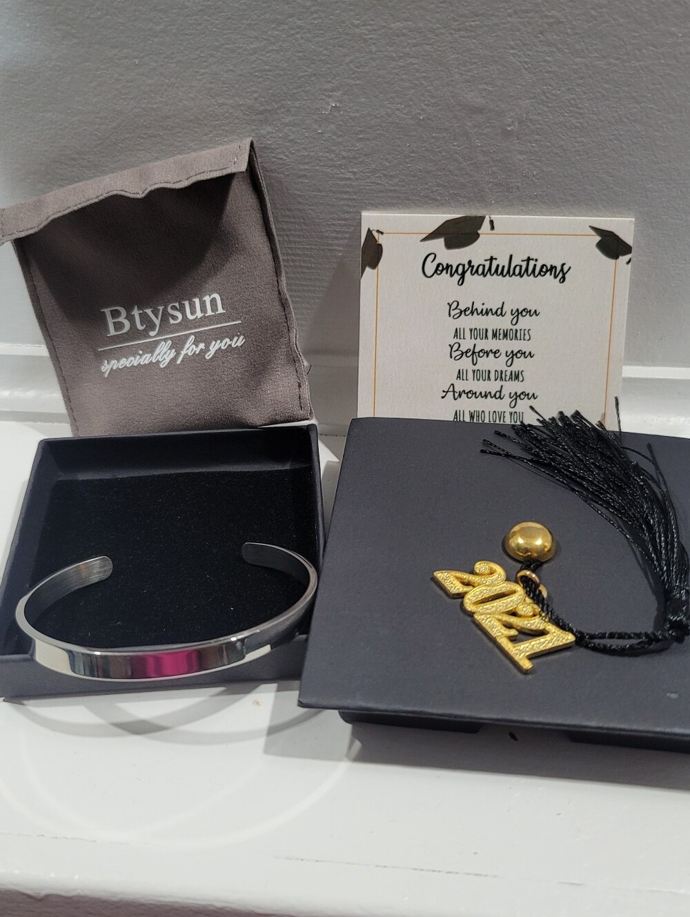 Graduation 2021 Gift Stainless Steel Cuff Bracelet & Graduation Cap Box Set Of 2
